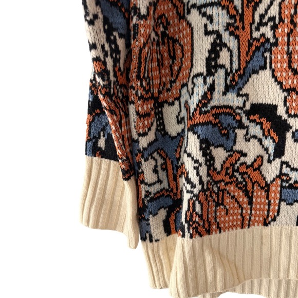 Anthropologie Eris Floral Sweater in Blue Lambswool Cashmere Medium Oversized - Picture 5 of 10